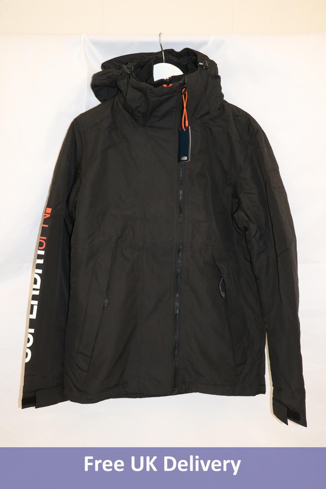 Superdry Hooded Yachter Wind Breaker Jacket, Black/Bold Orange, Size S