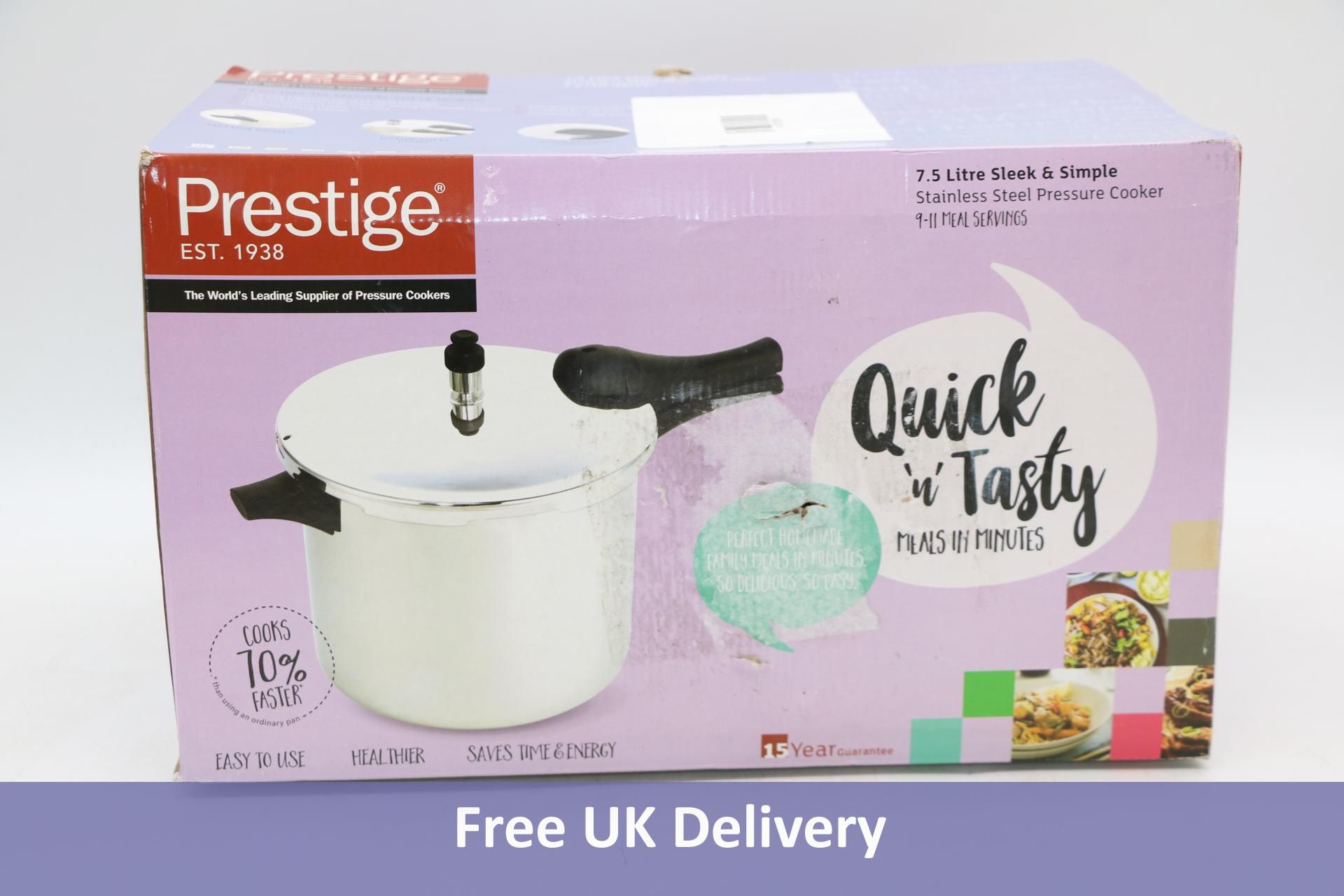 Prestige 7.5 Litre Stainless Steel Pressure Cooker. Box damaged