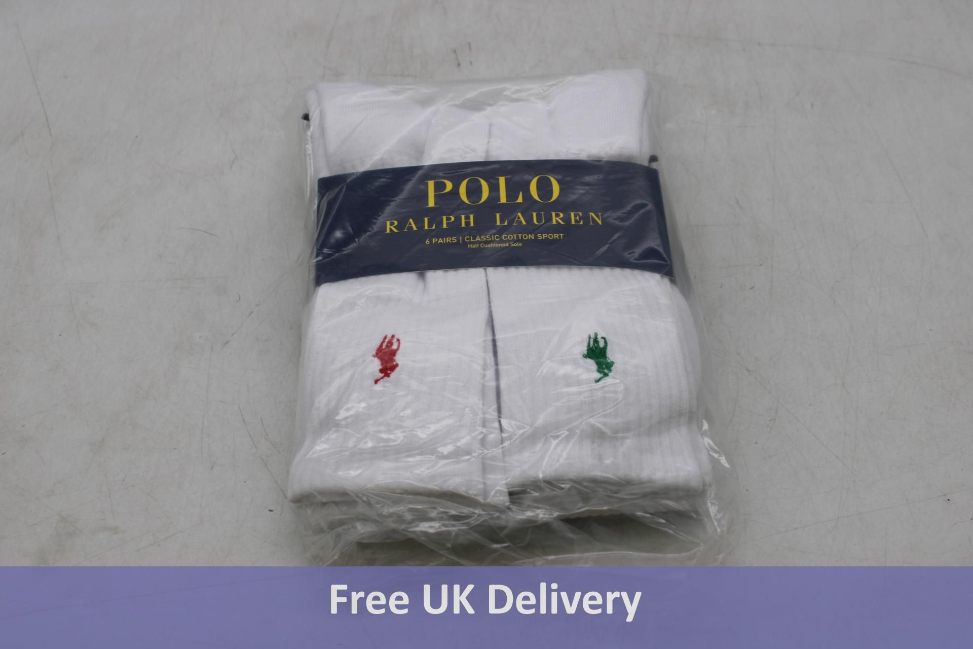 Two Packs of Ralph Lauren Crew Socks, White, UK 10-13, 6 Per Pack