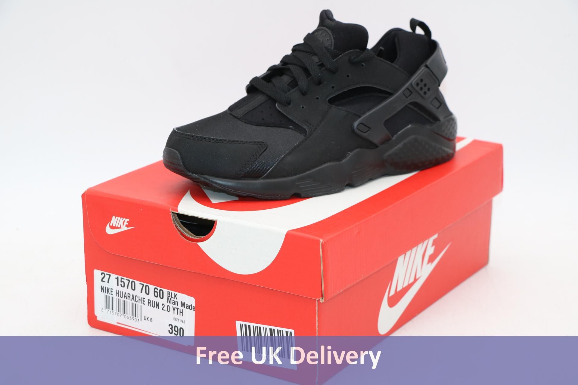 Nike Youth Huarache Run 2.0, Black, UK 6. Box damaged