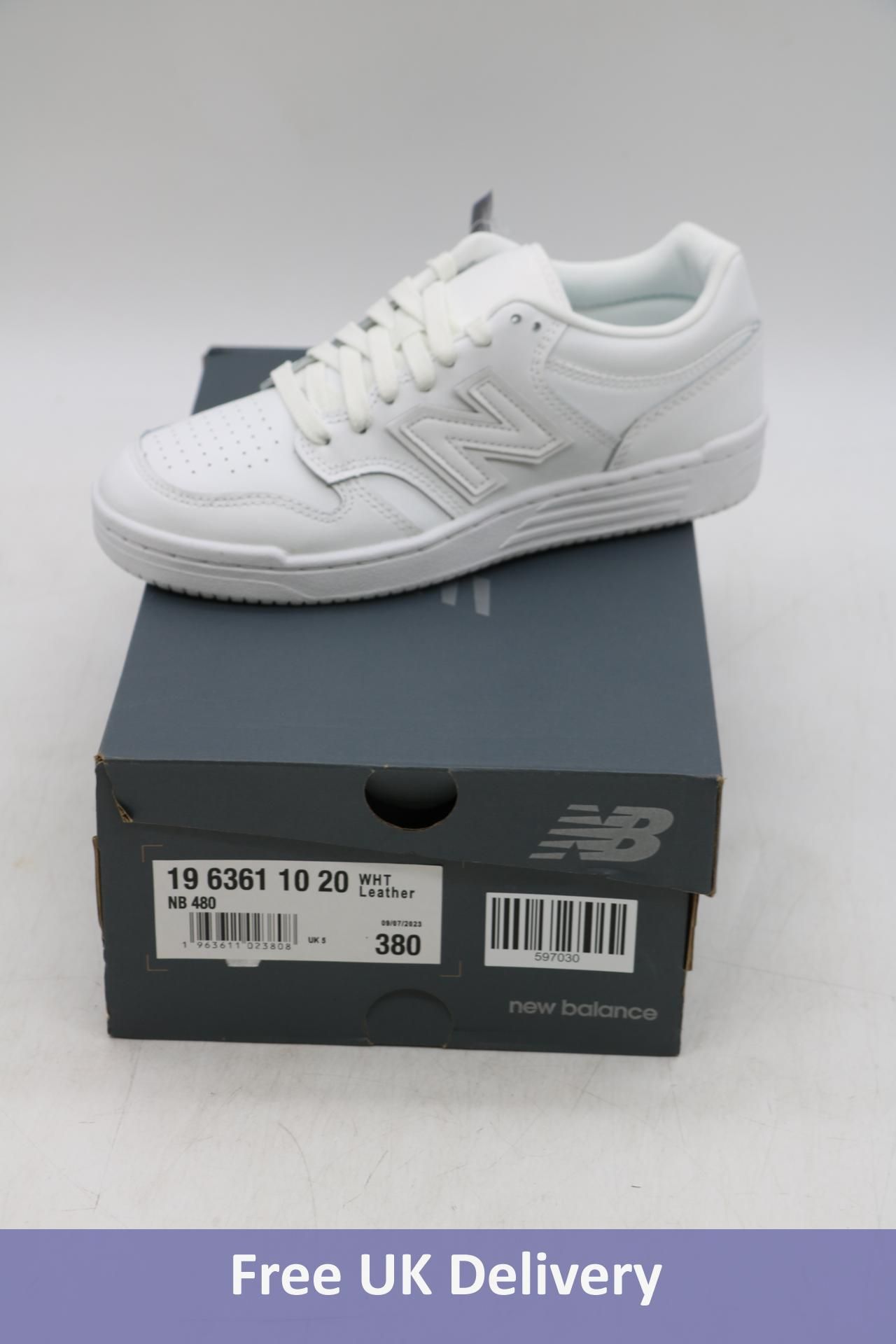 New Balance NB 480 Leather Trainers, White, UK 5