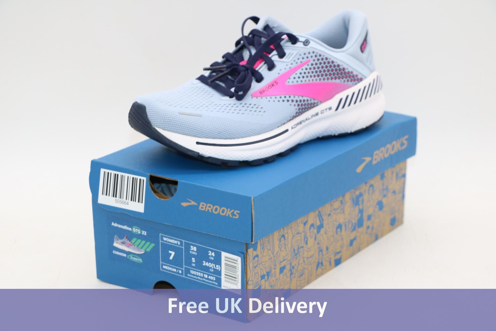 Brooks Women's Adrenaline GTS 22 Running Trainers, Kentucky Blue/Peacoat/Pink, UK 7