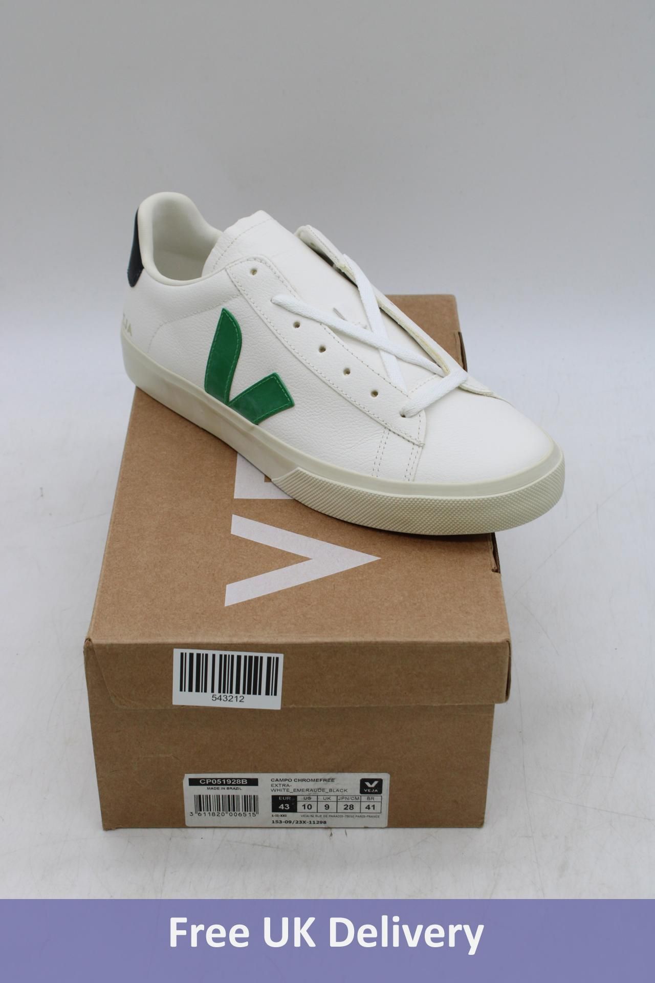 Veja Men's Campo Chromefree Trainers, White/Emeraude/Black, UK 8