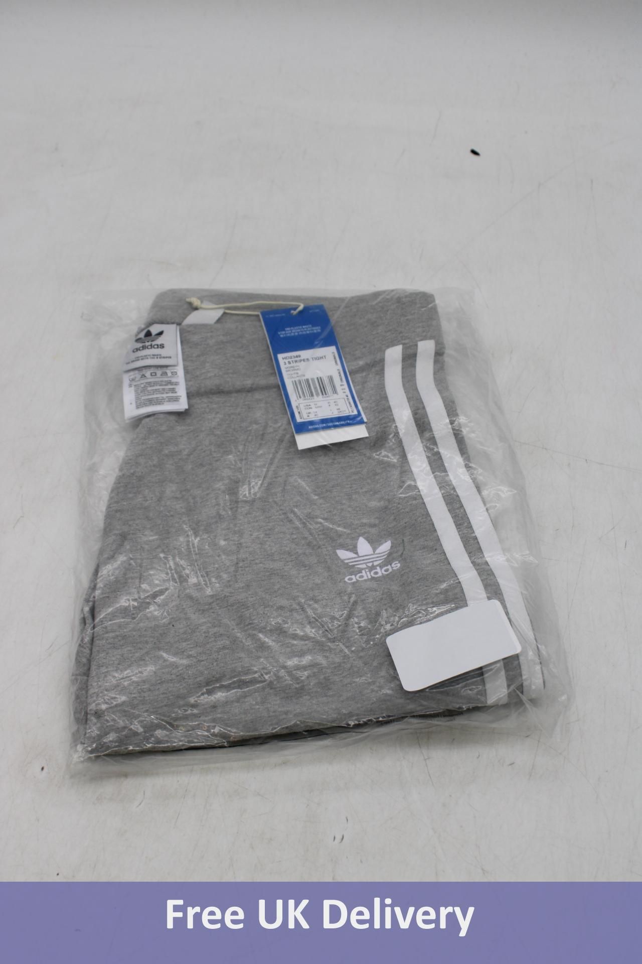 Two Adidas Slim Fit 3 Stripes Tights, Grey/White, Size 14