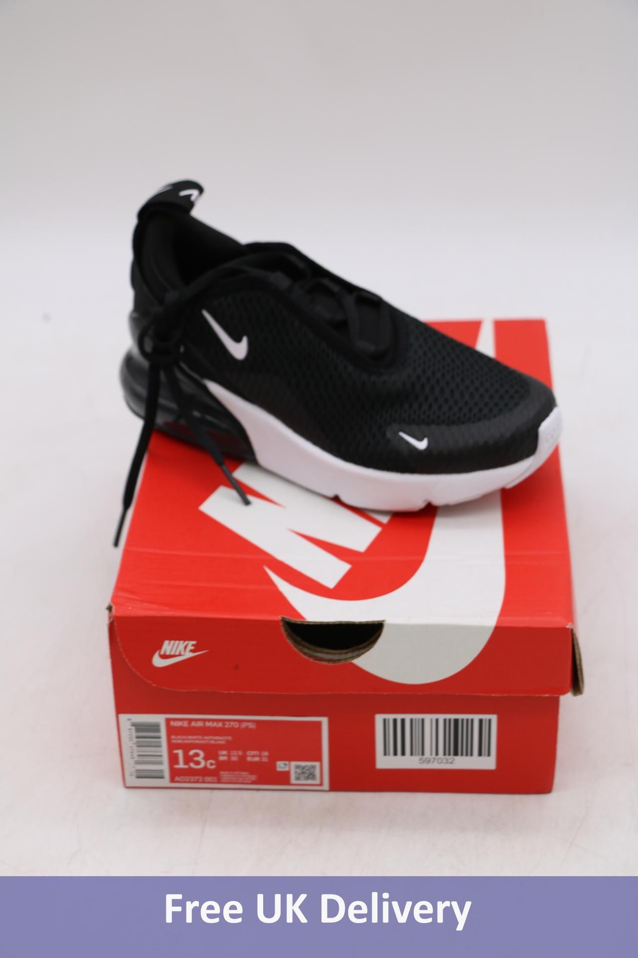 Nike Air Max 270 Kid's Trainers, Black/White, UK 12.5