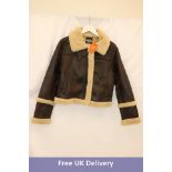 Superdry Faux Shearling Crop Leather Jacket, Dark Brown, Size M