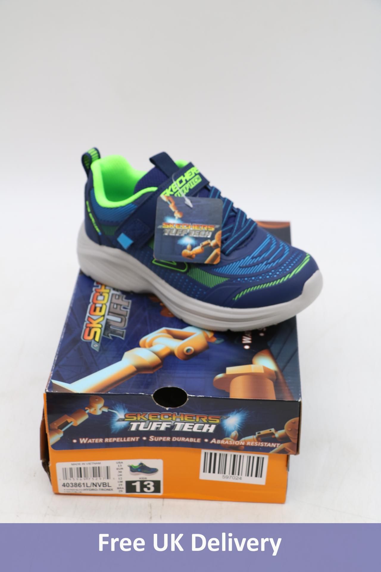 Four pairs of Skechers Kid's Tuff Tech Hyper Blitz Hydro Tronix Trainers, Navy/Blue/Green, 3x UK 13