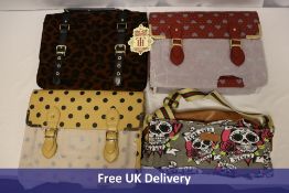 Four HT Fashion Bags 1x Heart Print, Red and Grey Satchel/Shoulder, 1x Leopard Style Satchel, 1x Pol