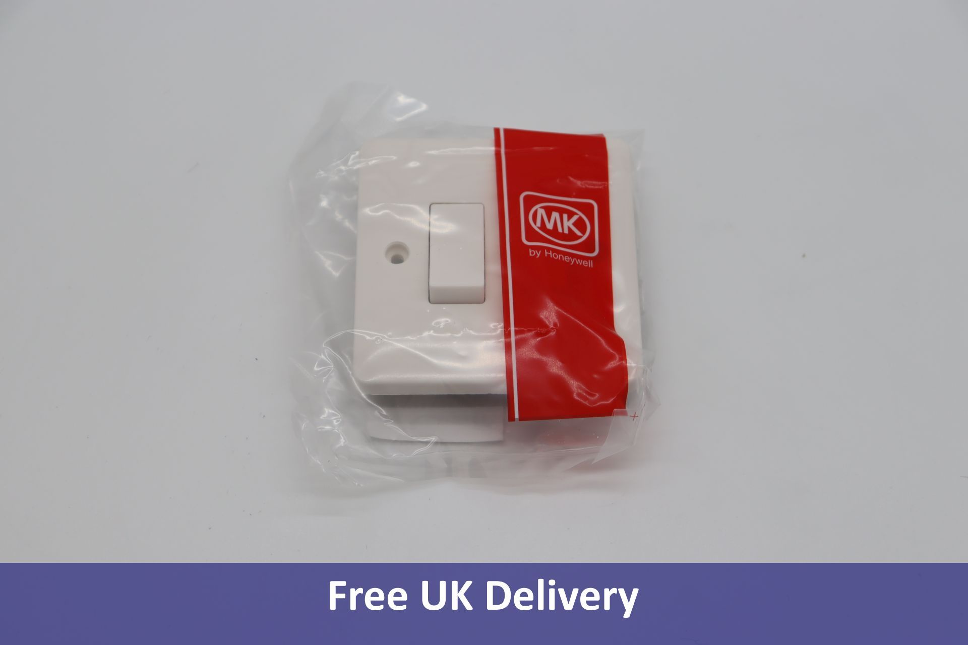 Five MK Electric Base White Moulded 2 Gang Single Pole Switched Socket 13A, 6 Pack, 1 x Base White M