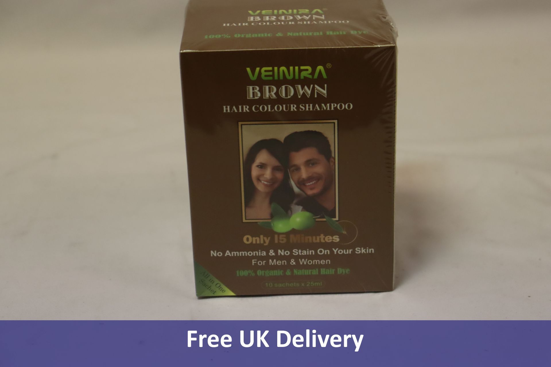Four Veinira Brown Hair Colour Shampoo, 10 Packs of 25ml, BBE 02/26