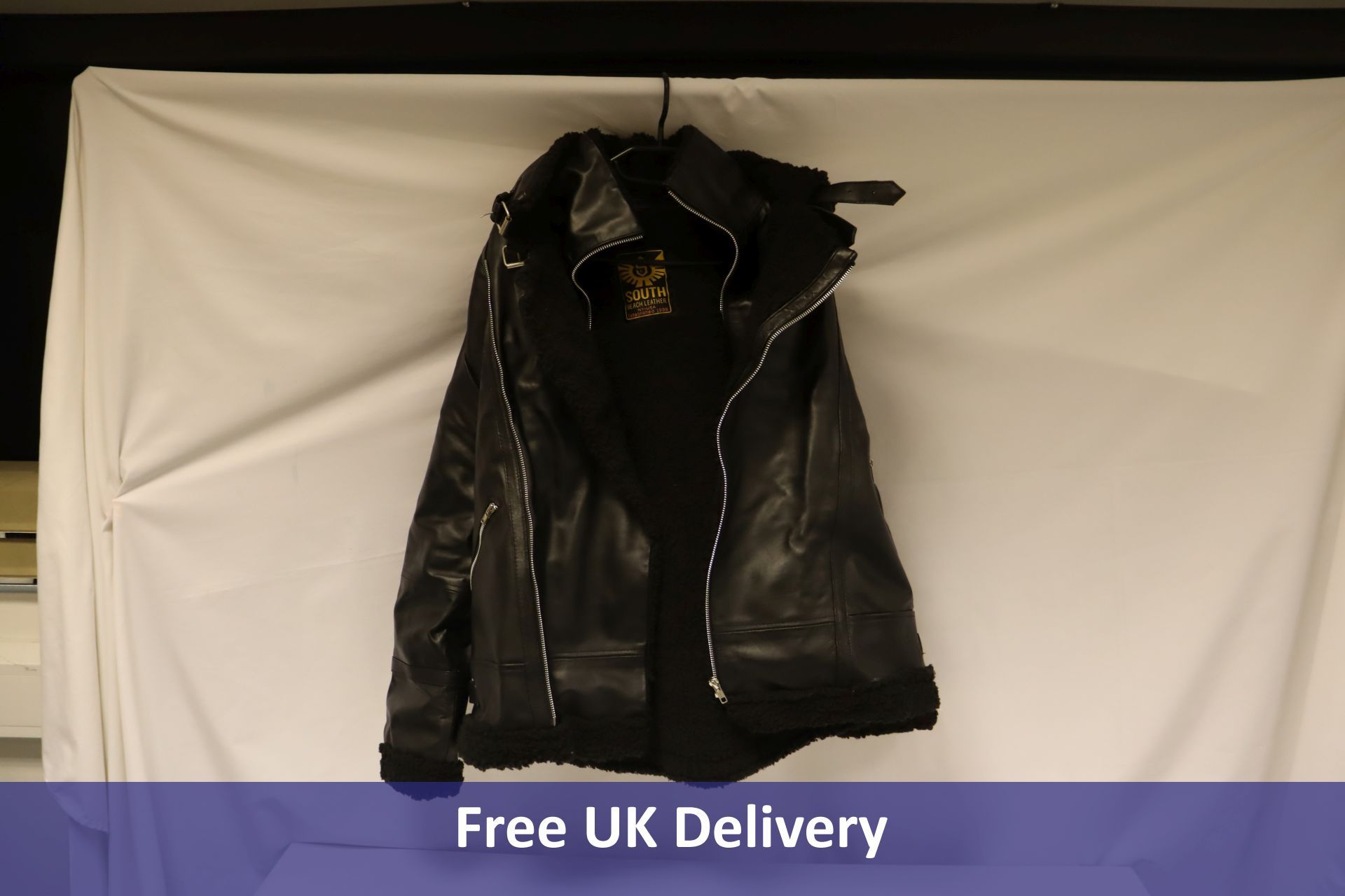 South Beach Leather Bomber Jacket, Black, XL