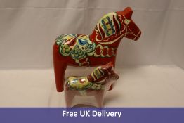 Six Nils Olson Dala Horse, Various Colours, Mixed Sizes to include Large, Medium. Hairline Crack to