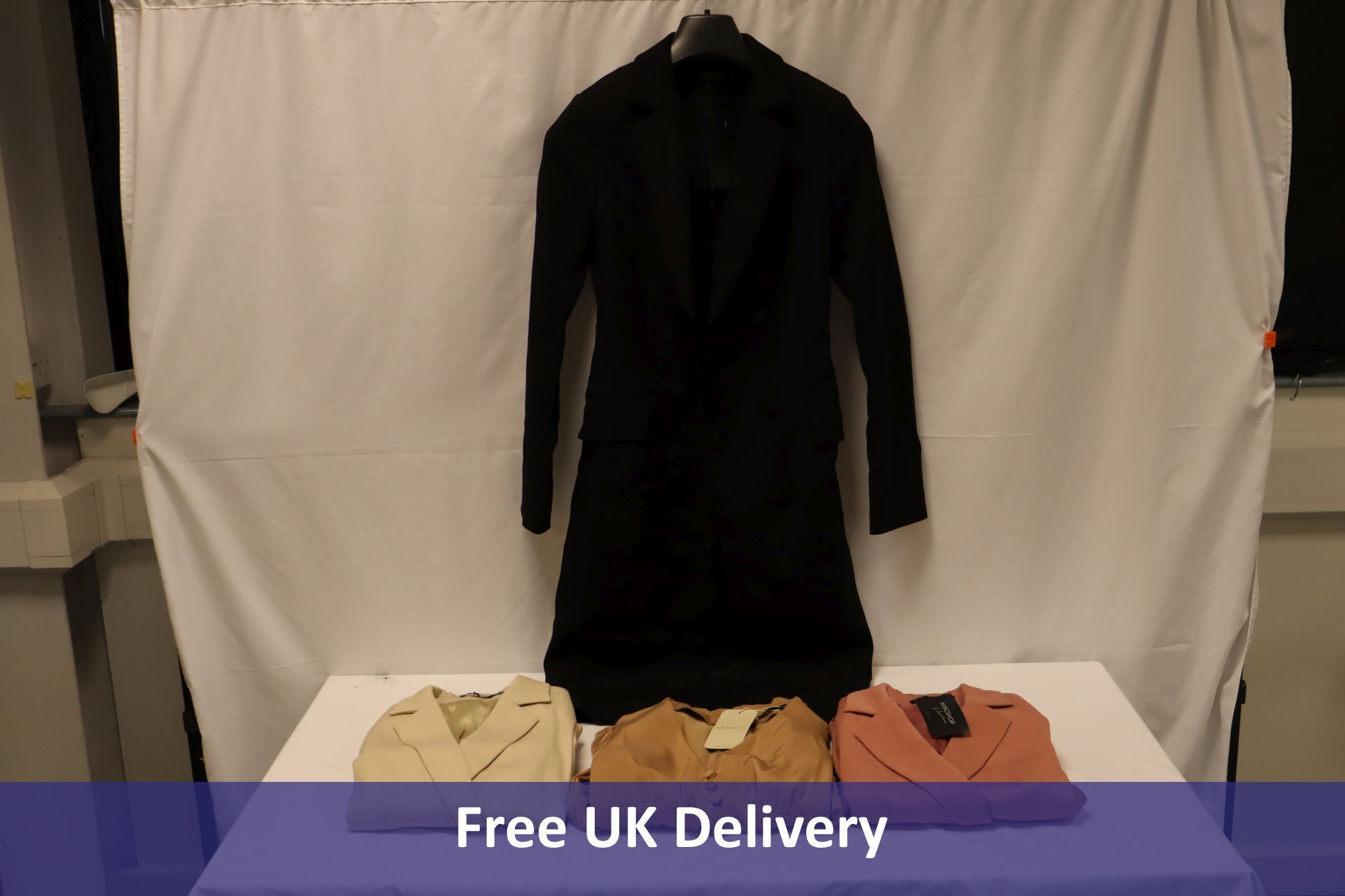 Four Manic items to include 2x Dress Coat 15, 1x Pink, S, 1x Black, S, 1x Dress Coat 15, Cream, XS,