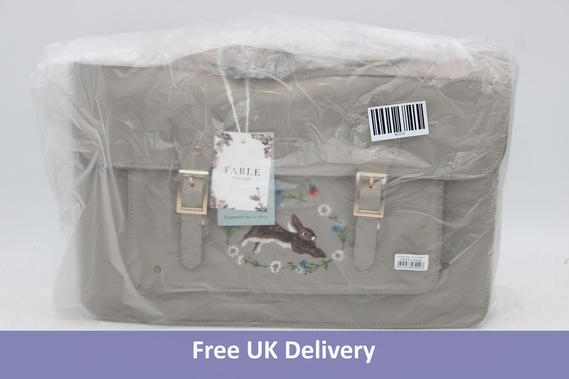 Fable England Rabbit Embroidered Satchel Bag, Soft Grey, 36 L x 25 H x 13 D cm