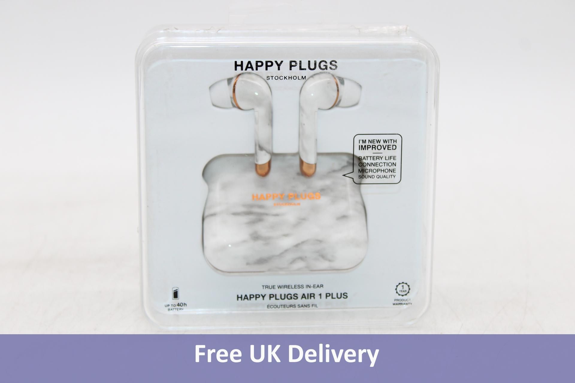 Three Happy Plugs Air1 Plus In Ear True Wireless Bluetooth Earphones, White Marble, Untested, 1x Box