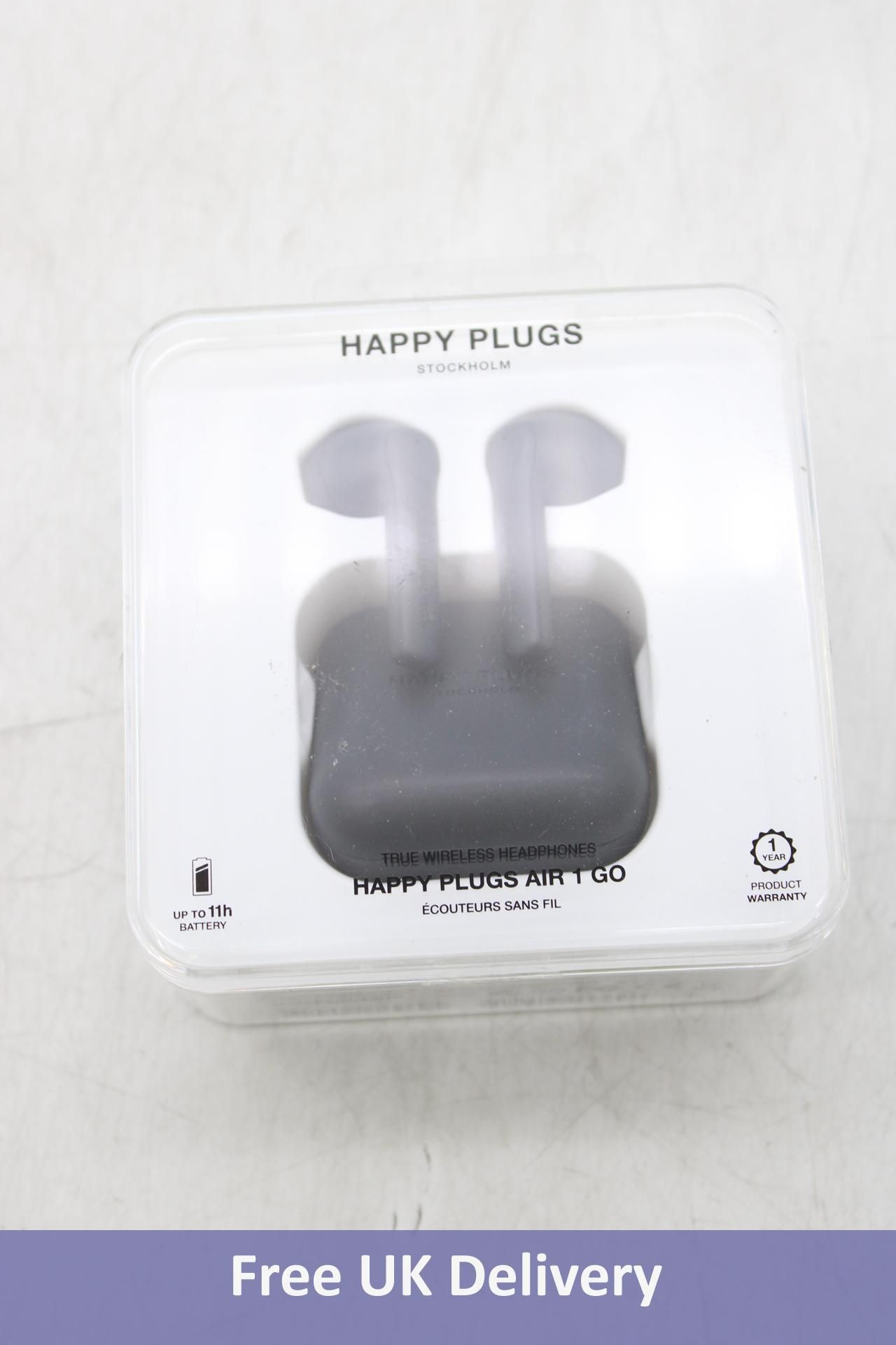 Two Happy Plugs Air1 Go In Ear True Wireless Bluetooth Earphones, Black, Untested, 1x Box damaged