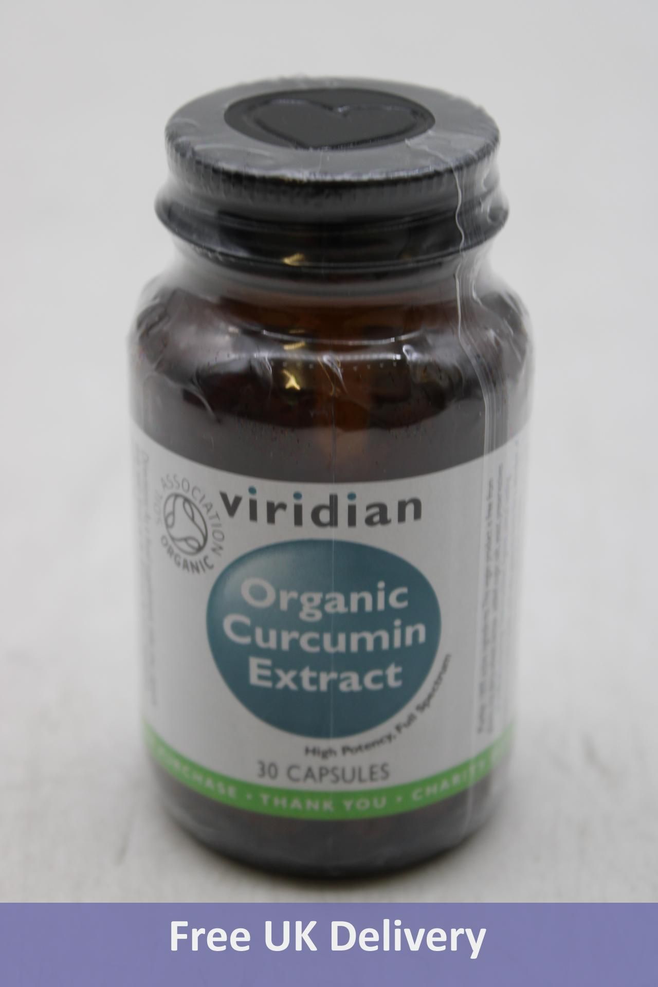 Six Pots of Viridian Organic Curcumin Extract, 30 Capsules per Pots, Expiry 09/2025
