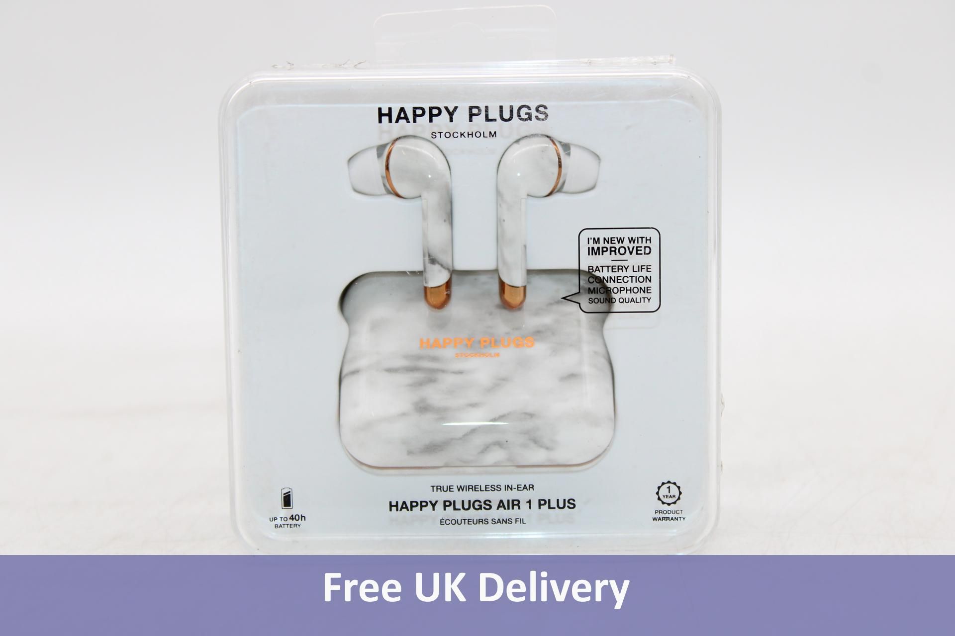 Two Happy Plugs Air1 Plus In Ear True Wireless Bluetooth Earphones, White Marble, Untested, 1x Box d