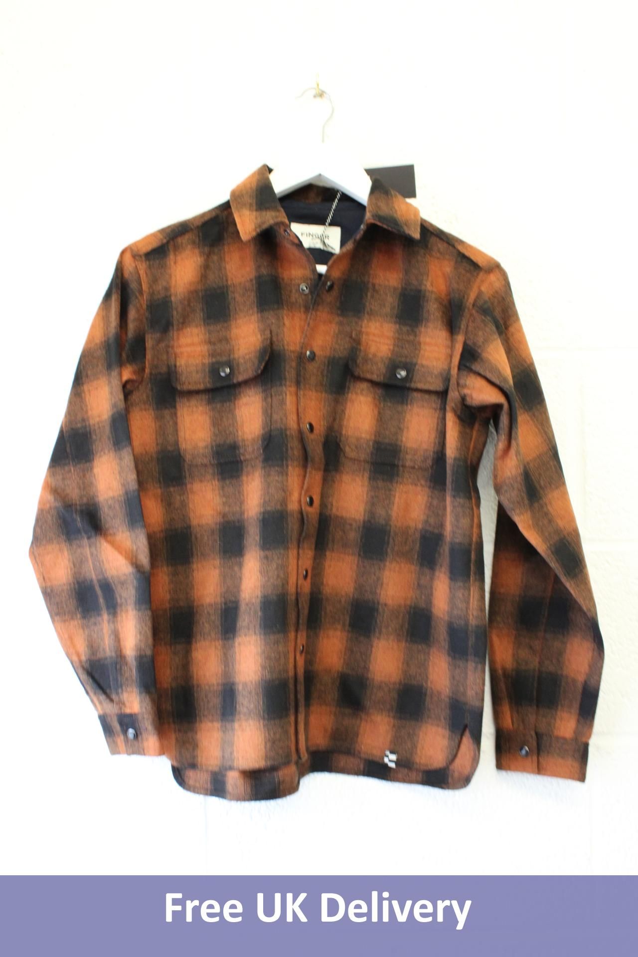 Finger In The Nose Boy's New Dusk Wool Long Sleeve Shirt, Brick Checkers, Size XS