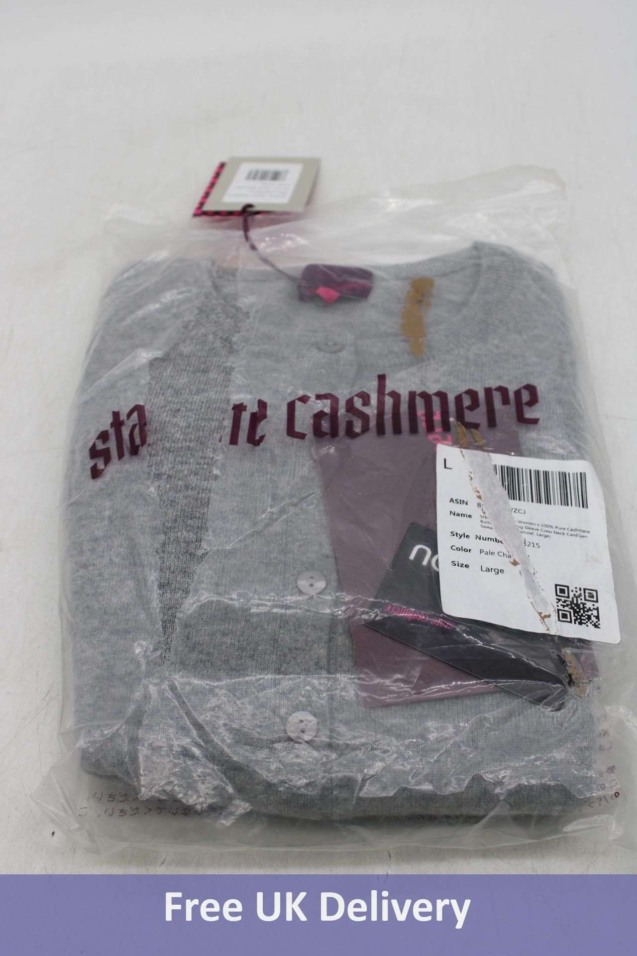 State Cashmere Crew Neck Cardigan, Pale Charcoal, Size L