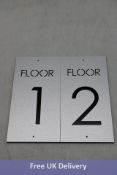 Twenty-one Floor Number Signs, Brushed Steel to include 14x 8 x 16" and 7x 5 x 10", Fixtures include