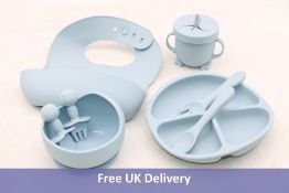 Five Baby Weaning 8 Piece Toddler Feeding Sets Made From Silicone, Pastel Blue