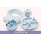 Five Baby Weaning 8 Piece Toddler Feeding Sets Made From Silicone, Pastel Blue