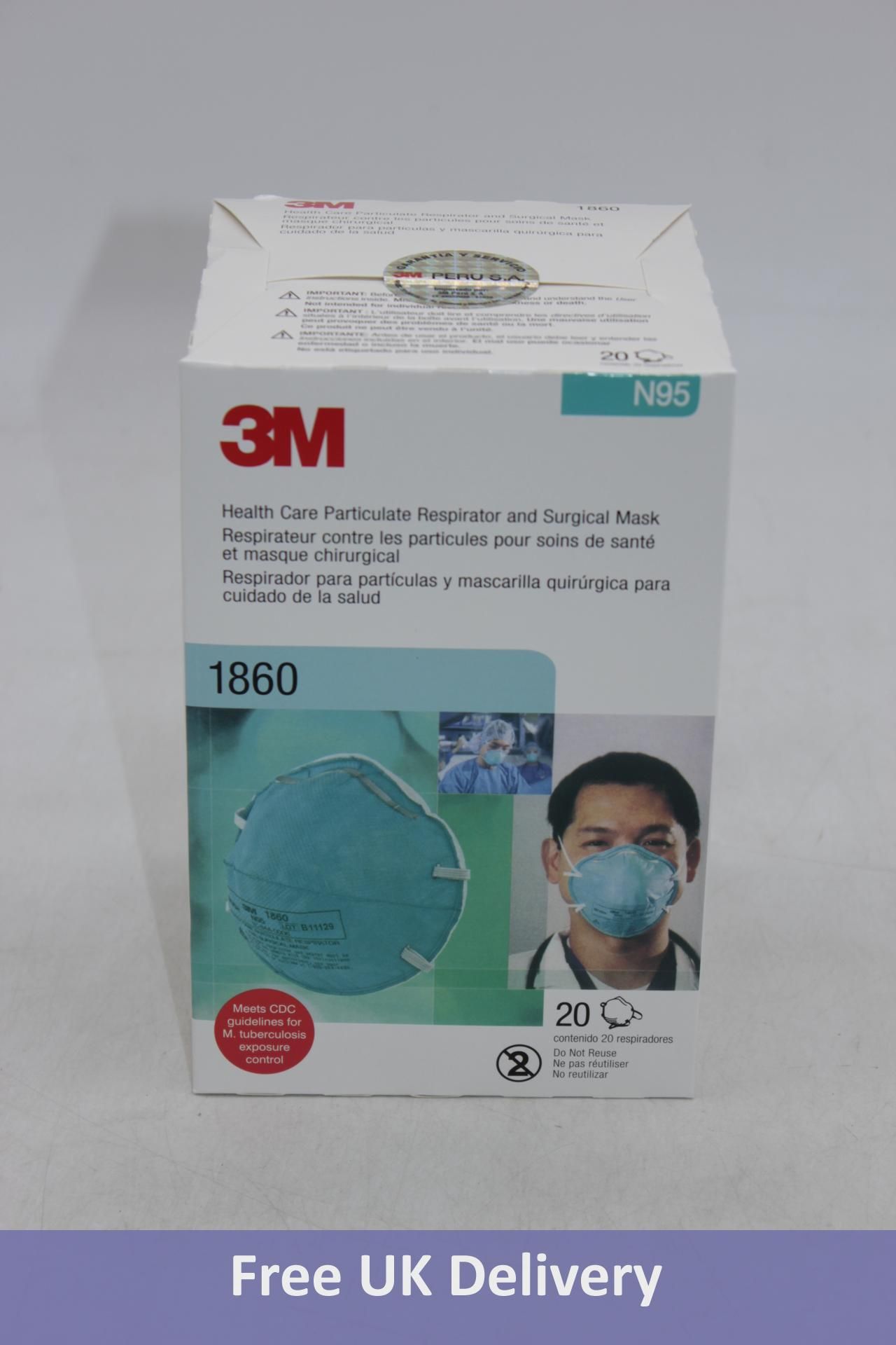 Two packs of Twenty 3M Particulate Respirater and Surgical Masks, Expires 24/07/2027