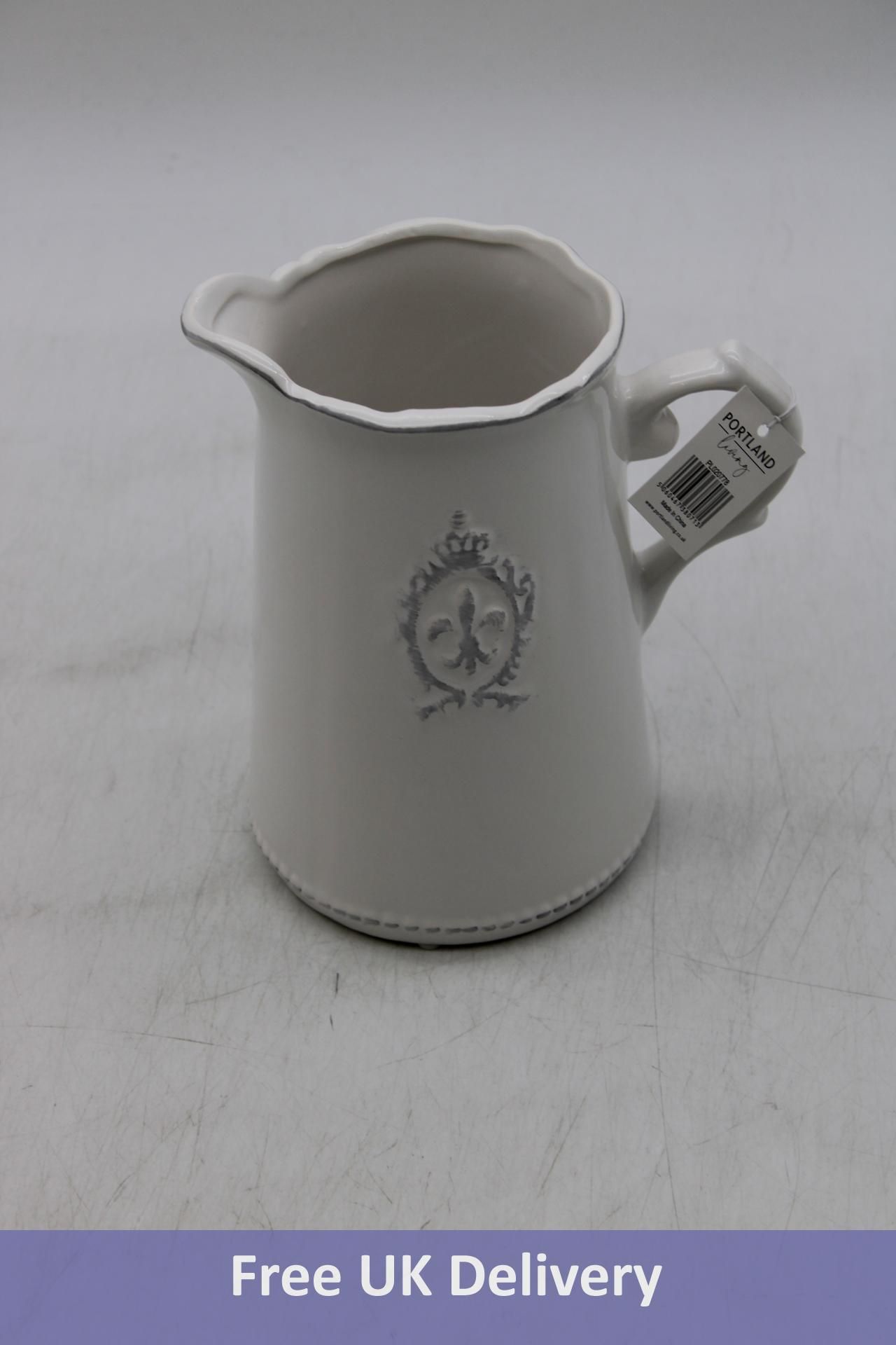 Six Portland Fleur De Lys Jug, White, 19cm