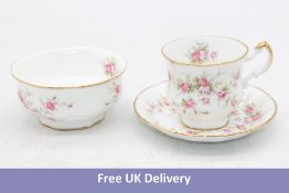 Eight pieces of Paragon & Royal Albert Victoriana Rose Crockery to include 5x Deep Tea Saucers, 1x T