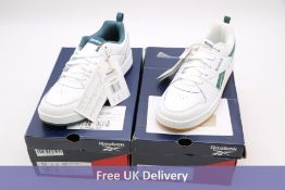 Two pairs Reebok Royal Prime 2.0 Trainers to include 1x White/Green, UK 5, 1x White/Hooblue, UK 5. B