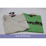 Two Superdry Vintage T-Shirts to include 1x Terrain Logo Classic T-Shirt, Soft Green, Size L, 1x Con