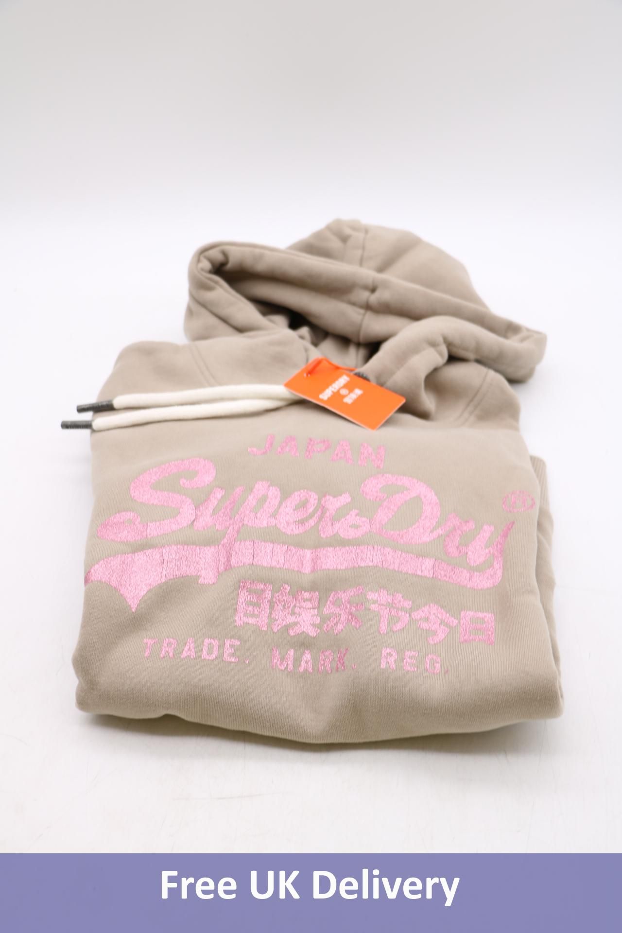 Superdry Vintage Logo Graphic Hoodie, Deep Beige Slub, UK XS