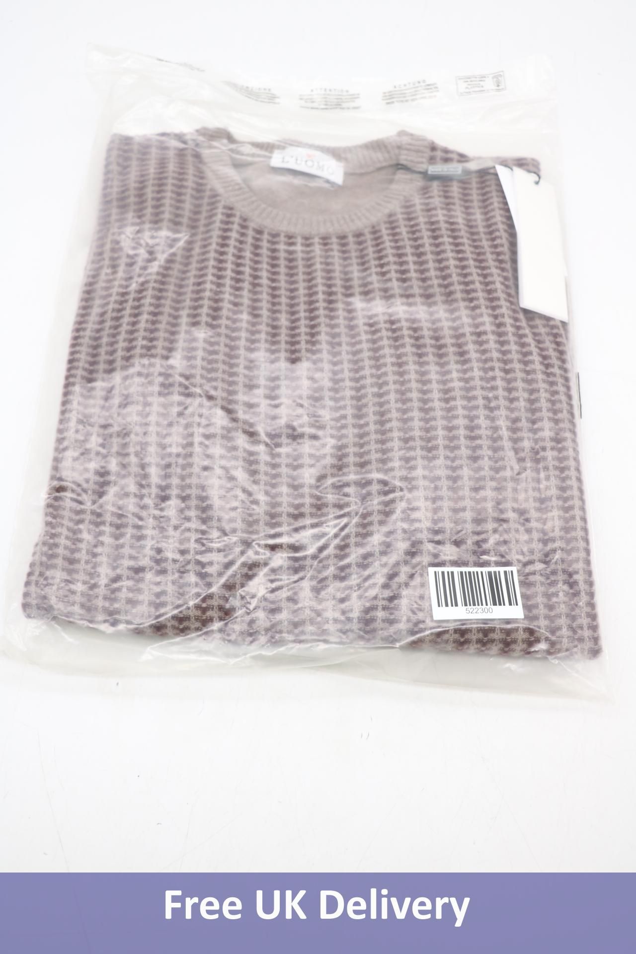 L'uomo Wool Blend Sweater, Grey/Burgundy, Size XL