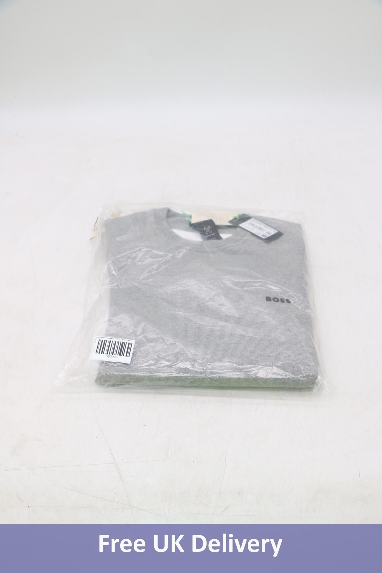 Hugo Boss Cotton Blend Regular-Fit Sweater with Logo Detail, Grey, Size M