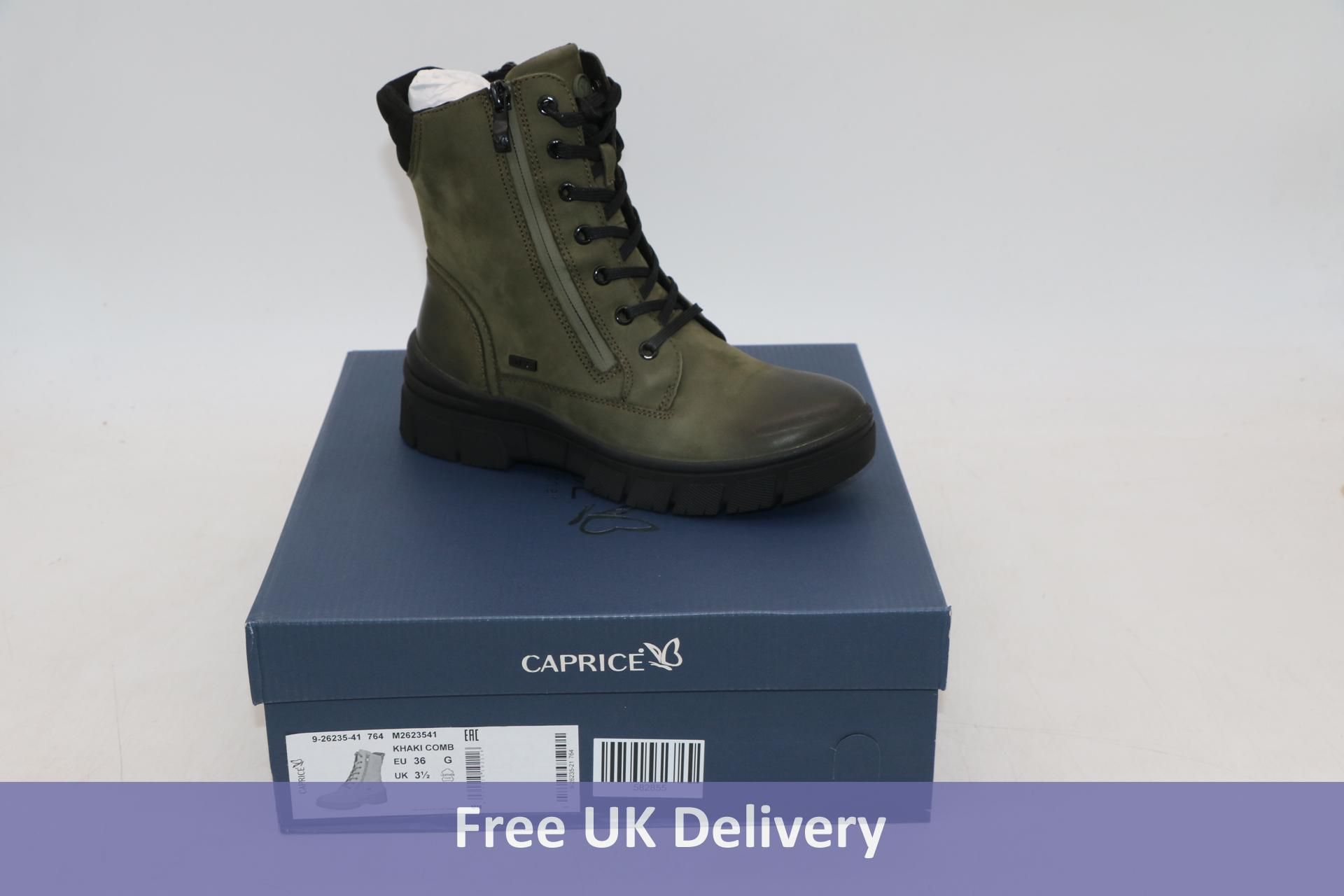 Caprice Khaki Comb Boots, Olive, Size 39