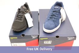 Two pairs Reebok Trainers to include 1x Strively Rep Trainers, Black, UK 5.5, 1x Royal Complete Low