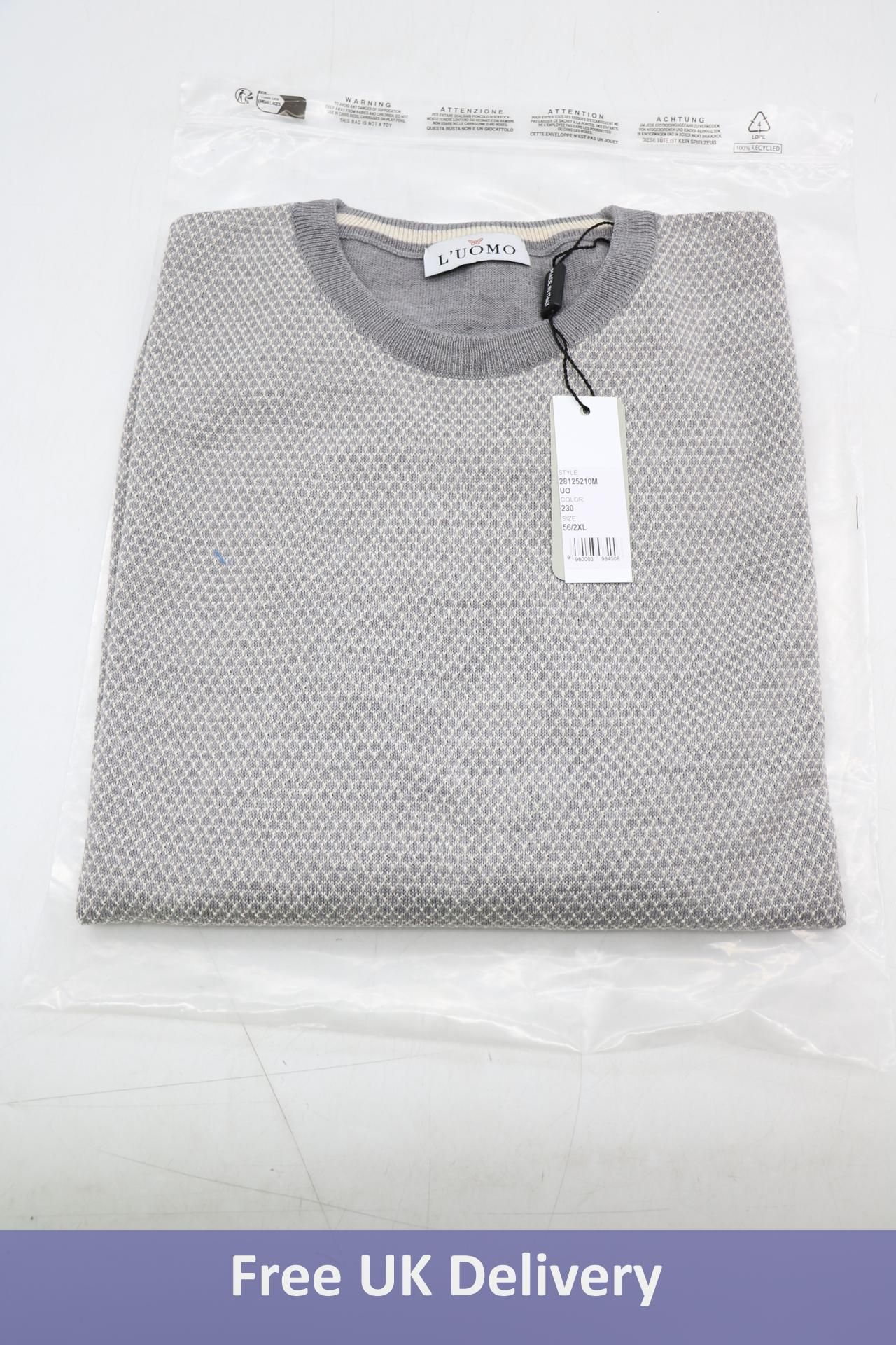 L'uomo Cotton Plain Sweater, Grey, Size XXL