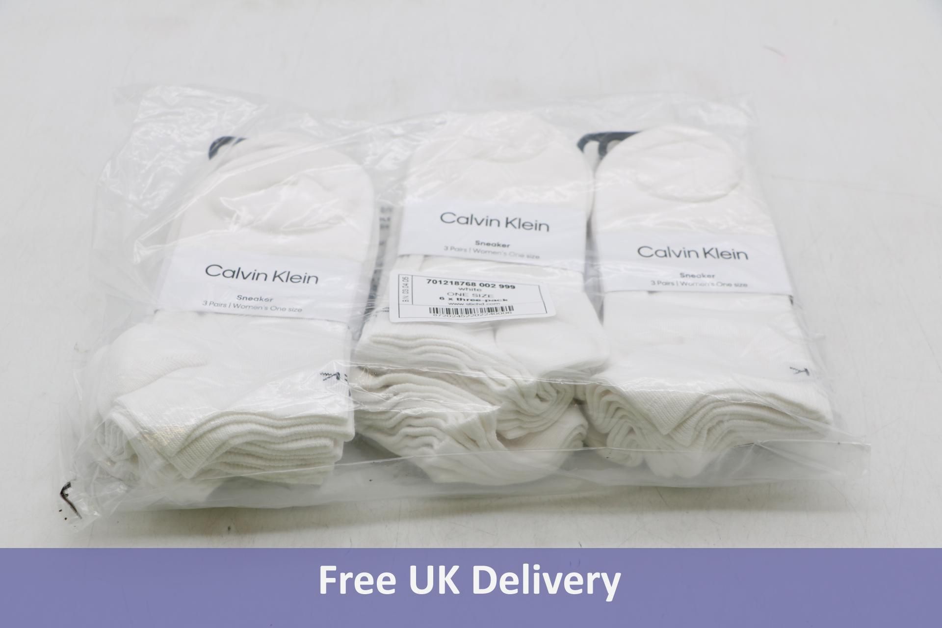 Six pairs of Calvin Klein Sneaker Socks, White, 3 Per Pack