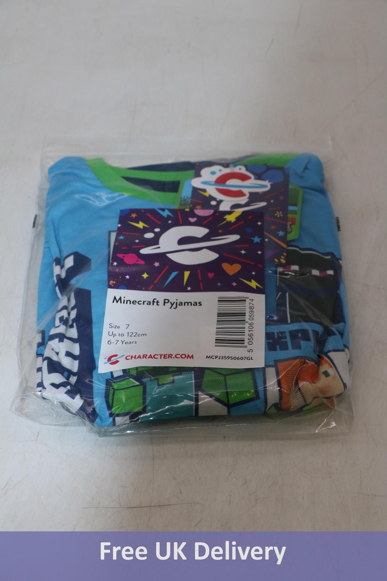 Six Character Boys Minecraft Pyjamas Sets, Blue/Green/Orange, Size 7-8 Years