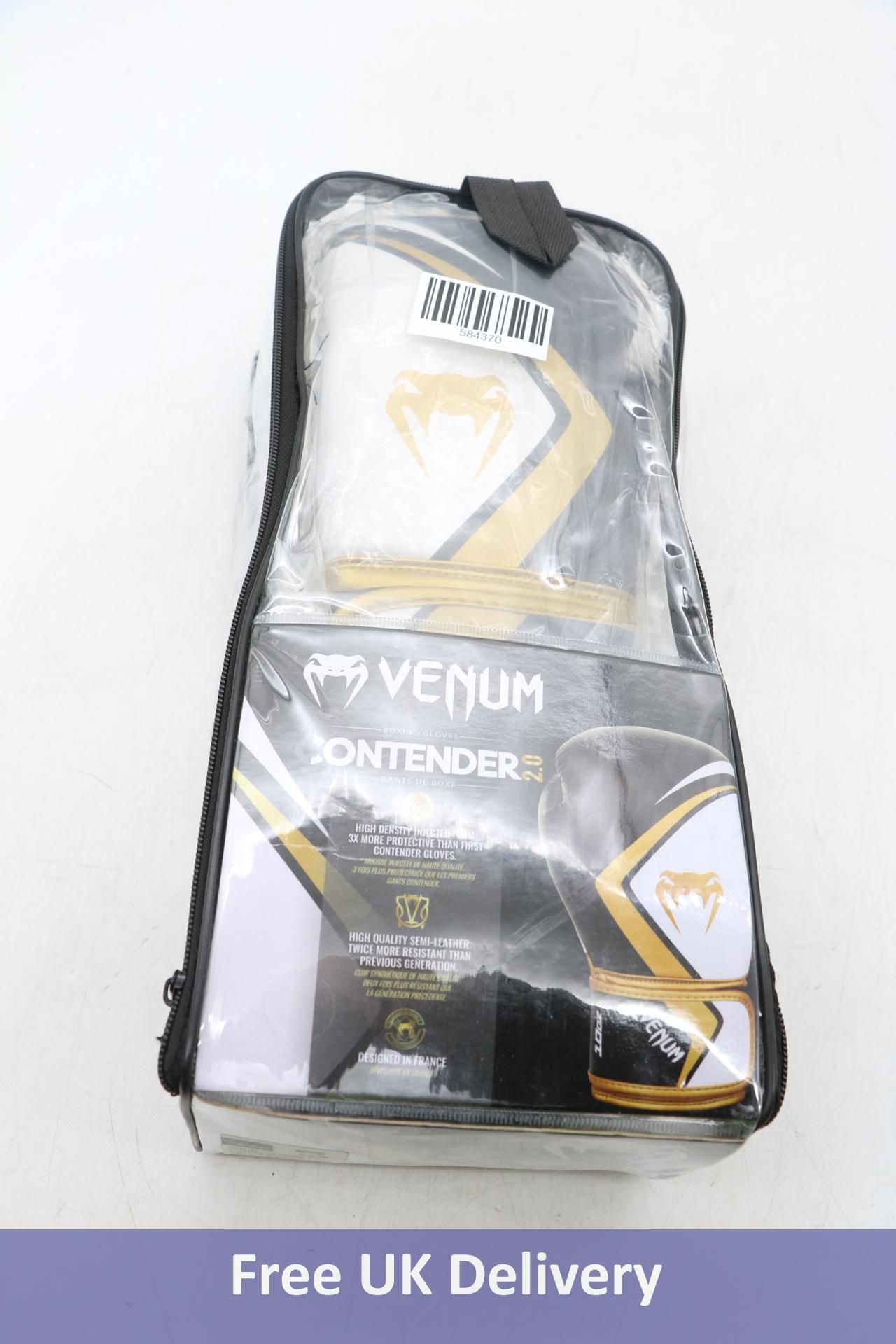 Venum Contender 2.0 Boxing Gloves, Black/White/Gold, Size 8oz