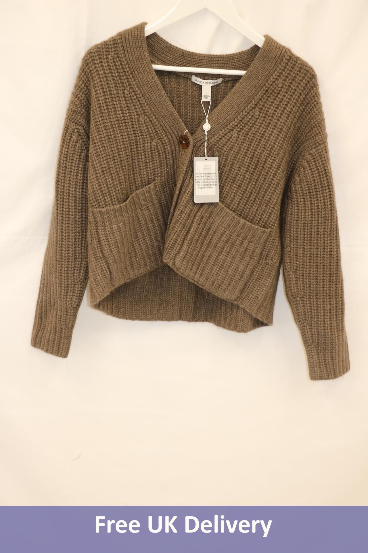 Autumn Cashmere Super Chunky Shaker Cropped Cardigan, Driftwood, Size S