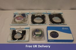 Fourteen DTECH items to include 2x 1.5m Serial Cables DB9 Female to Female, Straight Through, Black,