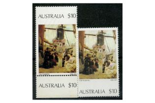 Australia 1977 $10 Paining, substantial misperf downward, additional prt in mgn, u/m. SG567avar