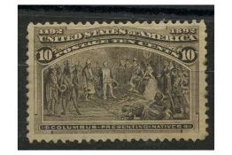 USA 1893 10c Columbus with natives, brown-black, mtd mint, gum somewhat mottled. SG242a