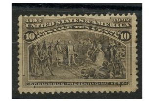 USA 1893 10c Columbus with natives, brown-black, mtd mint, gum somewhat mottled. SG242a