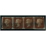 GB 1841 1d Red-brown, strip of 4 used with MX cancels. SG8