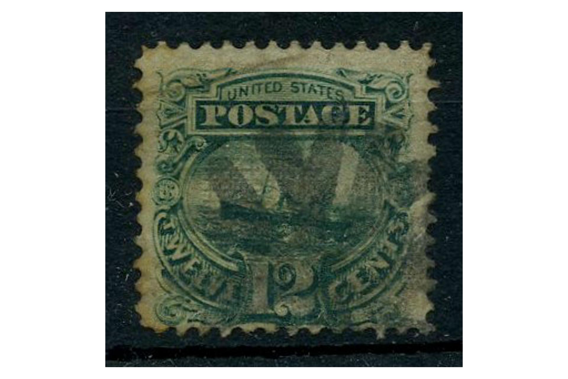 USA 1869 Pictorial 12c green used with 'fancy cancel,' overall toning. Cat. £180. SG119a