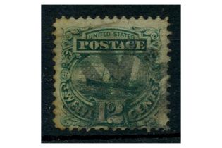 USA 1869 Pictorial 12c green used with 'fancy cancel,' overall toning. Cat. £180. SG119a