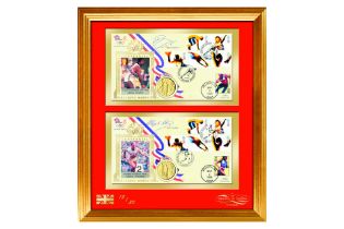 1996 Olympic Covers - Signed by Mary Peters and Daley Thompson - Framed